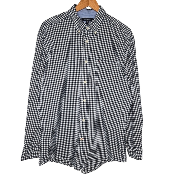 Tommy Hilfiger Men Classic Fit Stretch Navy Blue Plaid Button Down Shirt Size XL - Picture 1 of 10